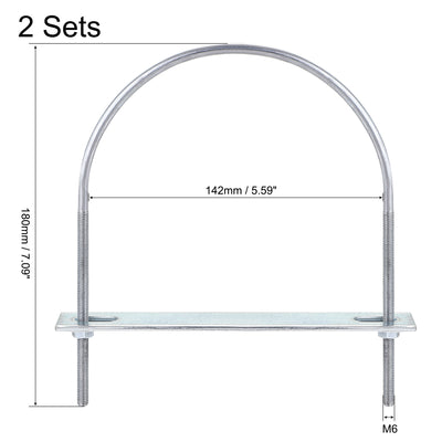 Harfington Round U-Bolt 142mm Inner Width 180mm Long Steel M6 with Nut Plate Washer 2 Sets