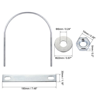 Harfington Round U-Bolt 142mm Inner Width 180mm Long Steel M6 with Nut Plate Washer 2 Sets