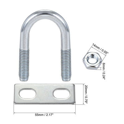 Harfington Round U-Bolt 22mm Inner Width 56mm Length Steel M8 with Nut Plate 1 Set