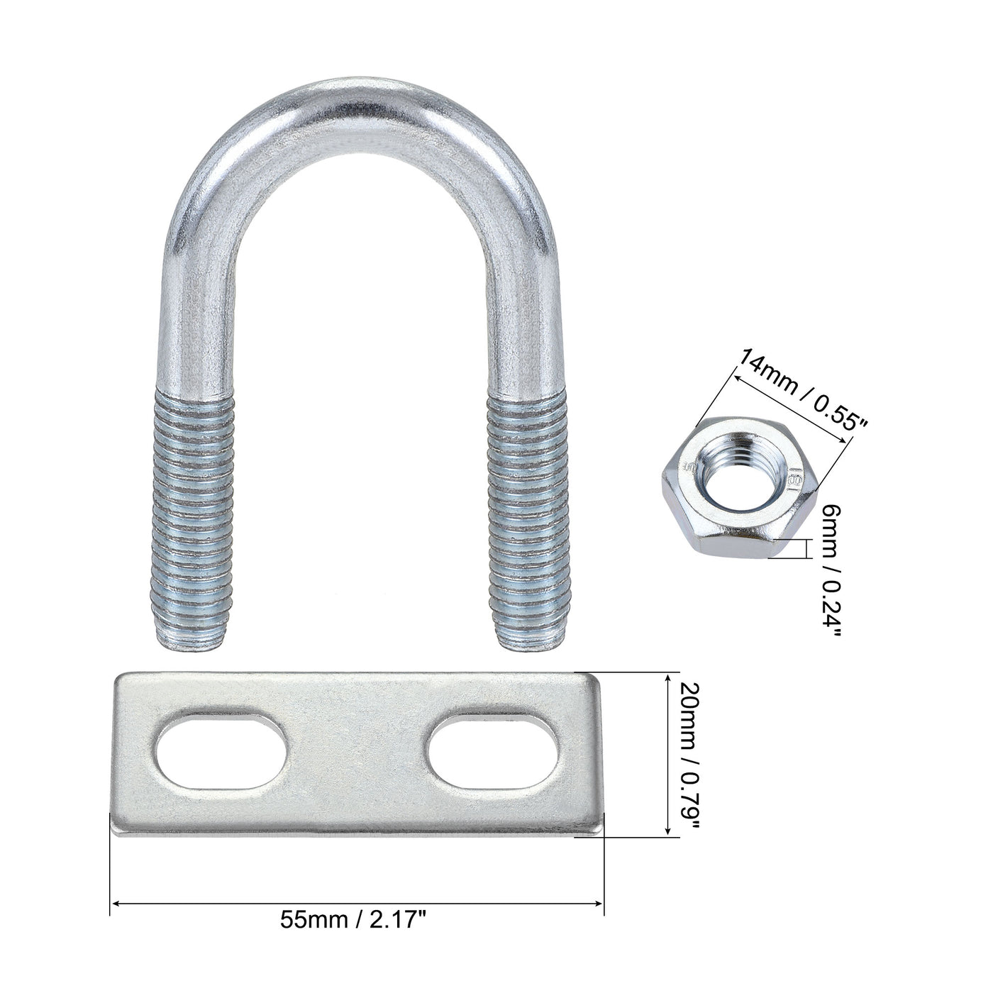 Harfington Round U-Bolt 22mm Inner Width 56mm Length Steel M8 with Nut Plate 4 Sets