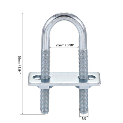Harfington Round U-Bolt 25mm Inner Width 90mm Length Steel M8 with Nut Plate 1 Set