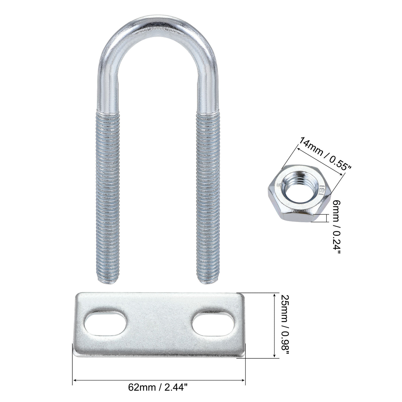 Harfington Round U-Bolt 25mm Inner Width 90mm Length Steel M8 with Nut Plate 4 Sets