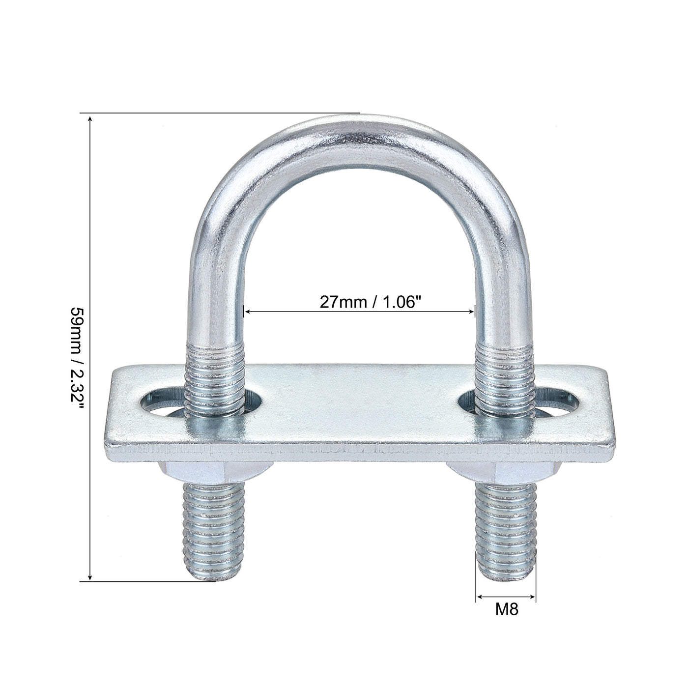 Harfington Round U-Bolt 27mm Inner Width 59mm Length Steel M8 with Nut Plate 1 Set