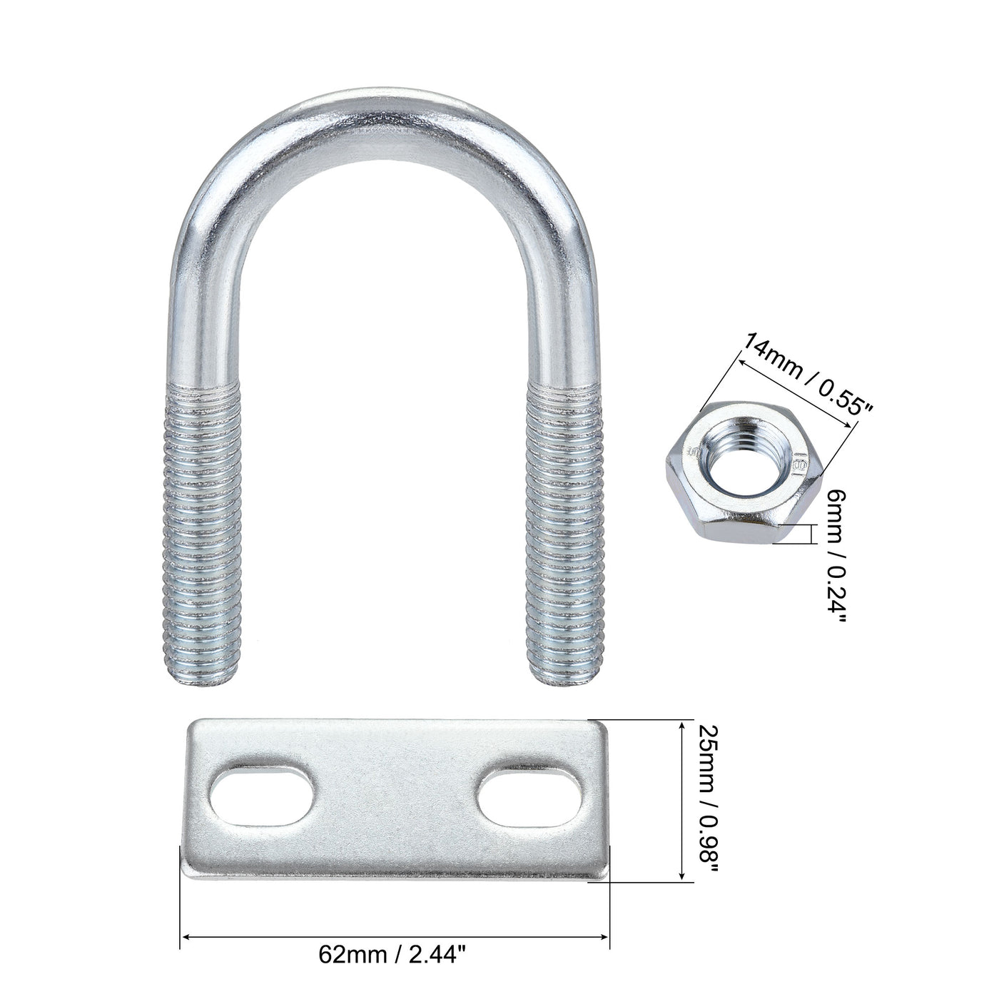 Harfington Round U-Bolt 27mm Inner Width 59mm Length Steel M8 with Nut Plate 1 Set