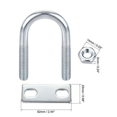 Harfington Round U-Bolt 27mm Inner Width 59mm Length Steel M8 with Nut Plate 1 Set