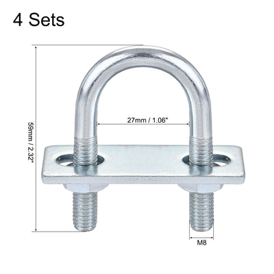 Harfington Round U-Bolt 27mm Inner Width 59mm Length Steel M8 with Nut Plate 4 Sets