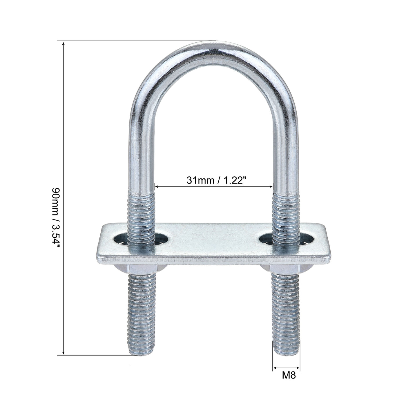 Harfington Round U-Bolt 31mm Inner Width 90mm Length Steel M8 with Nut Plate 1 Set
