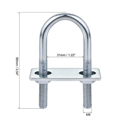 Harfington Round U-Bolt 31mm Inner Width 90mm Length Steel M8 with Nut Plate 1 Set
