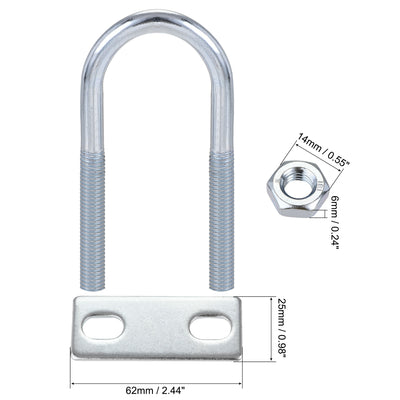 Harfington Round U-Bolt 31mm Inner Width 90mm Length Steel M8 with Nut Plate 1 Set