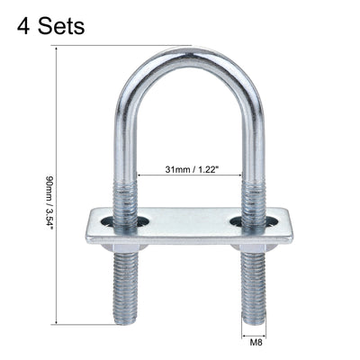 Harfington Round U-Bolt 31mm Inner Width 90mm Length Steel M8 with Nut Plate 4 Set