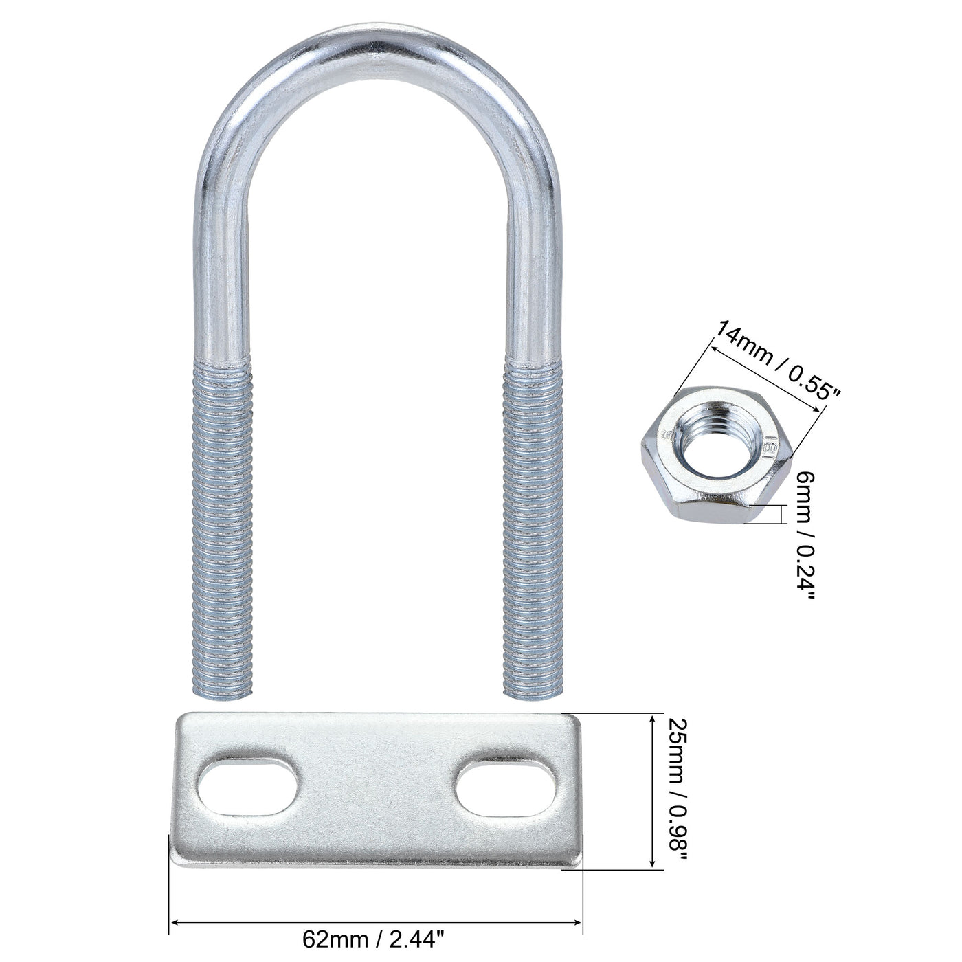 Harfington Round U-Bolt 31mm Inner Width 90mm Length Steel M8 with Nut Plate 4 Set