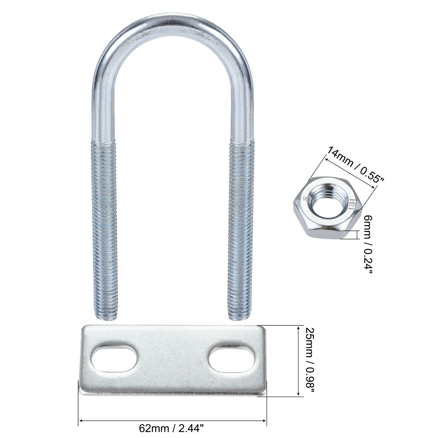 Harfington Round U-Bolt 34mm Inner Width 100mm Length Steel M8 with Nut Plate 2 Sets