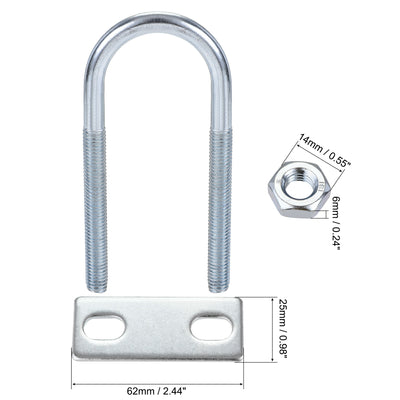 Harfington Round U-Bolt 34mm Inner Width 100mm Length Steel M8 with Nut Plate 2 Sets