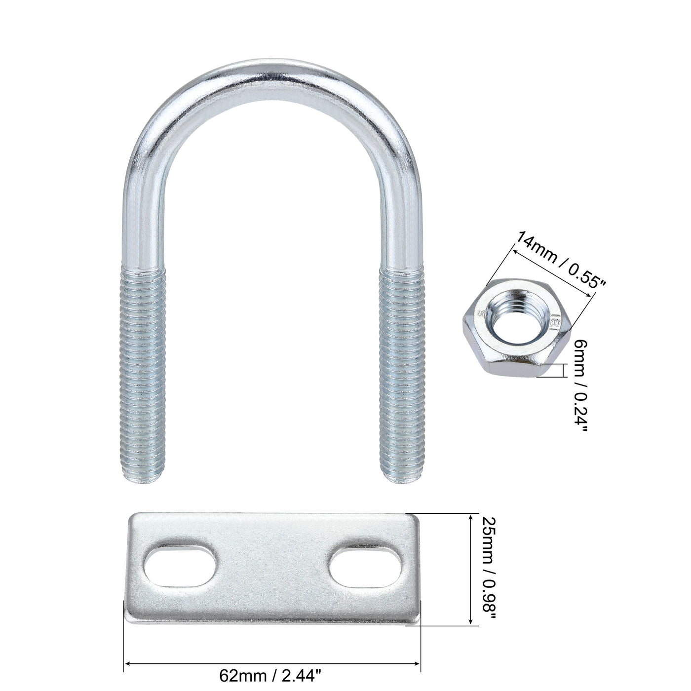 Harfington Round U-Bolt 35mm Inner Width 75mm Length Steel M8 with Nut Plate 2 Sets