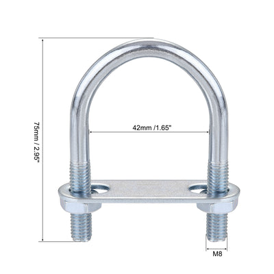 Harfington Round U-Bolt 42mm Inner Width 75mm Length Steel M8 with Nut Plate 1 Set