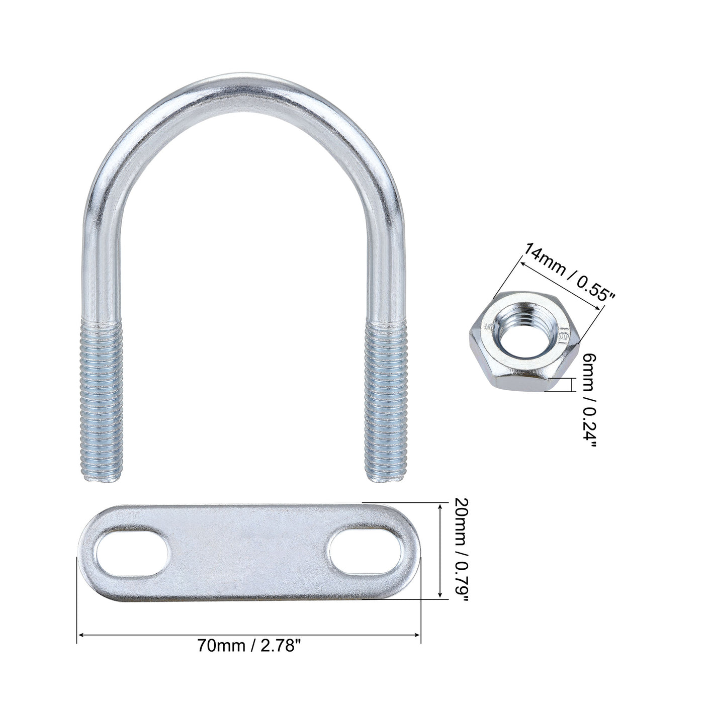Harfington Round U-Bolt 42mm Inner Width 75mm Length Steel M8 with Nut Plate 4 Sets