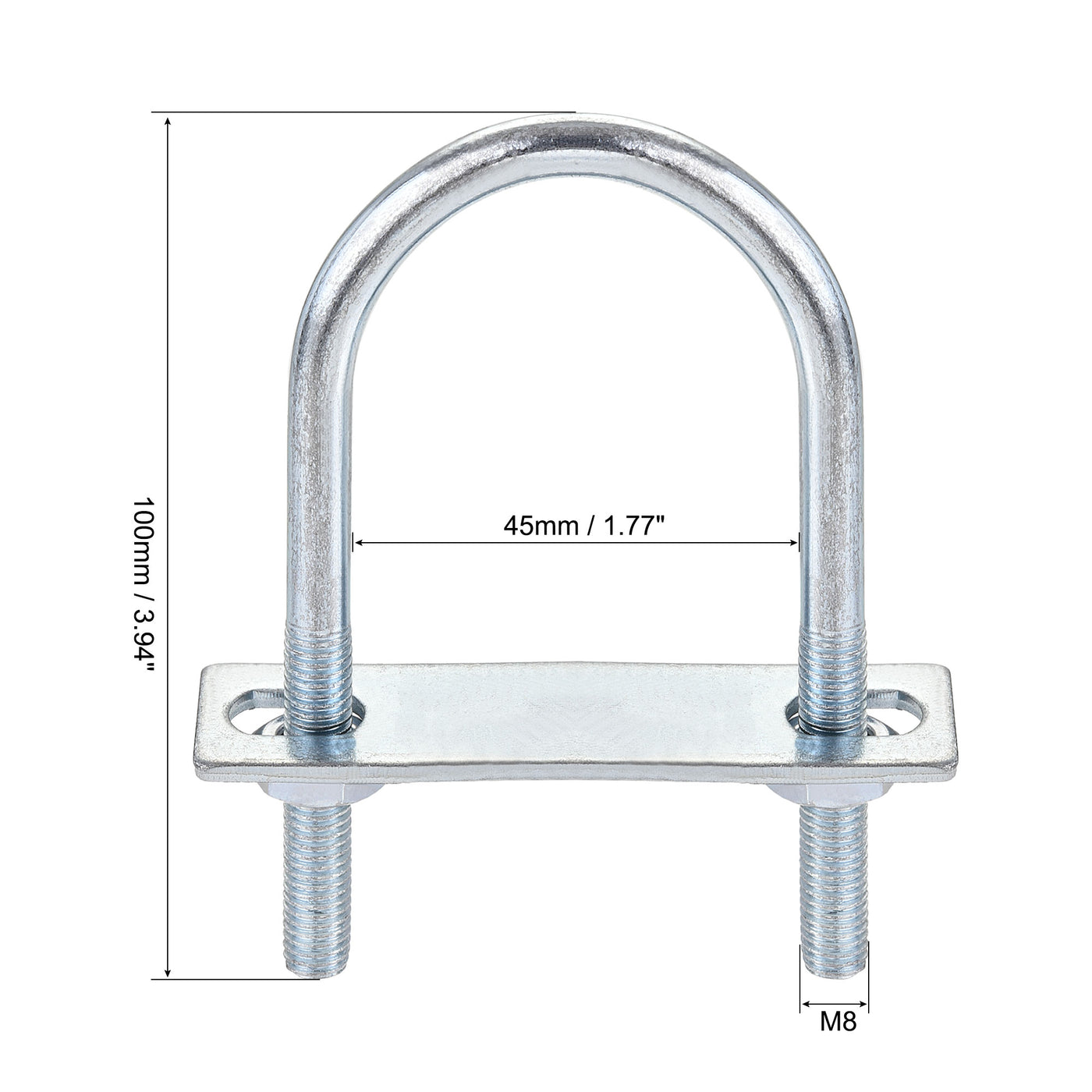 Harfington Round U-Bolt 45mm Inner Width 100mm Length Steel M8 with Nut Plate 1 Set