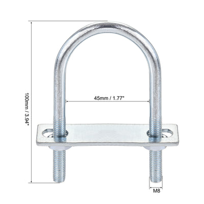 Harfington Round U-Bolt 45mm Inner Width 100mm Length Steel M8 with Nut Plate 1 Set