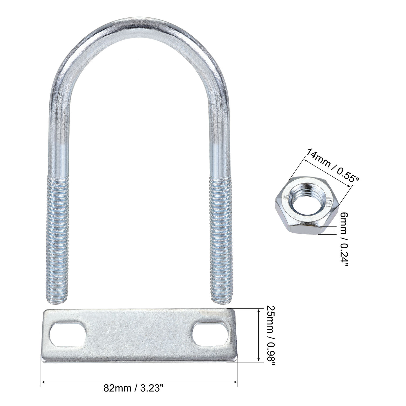 Harfington Round U-Bolt 45mm Inner Width 100mm Length Steel M8 with Nut Plate 1 Set