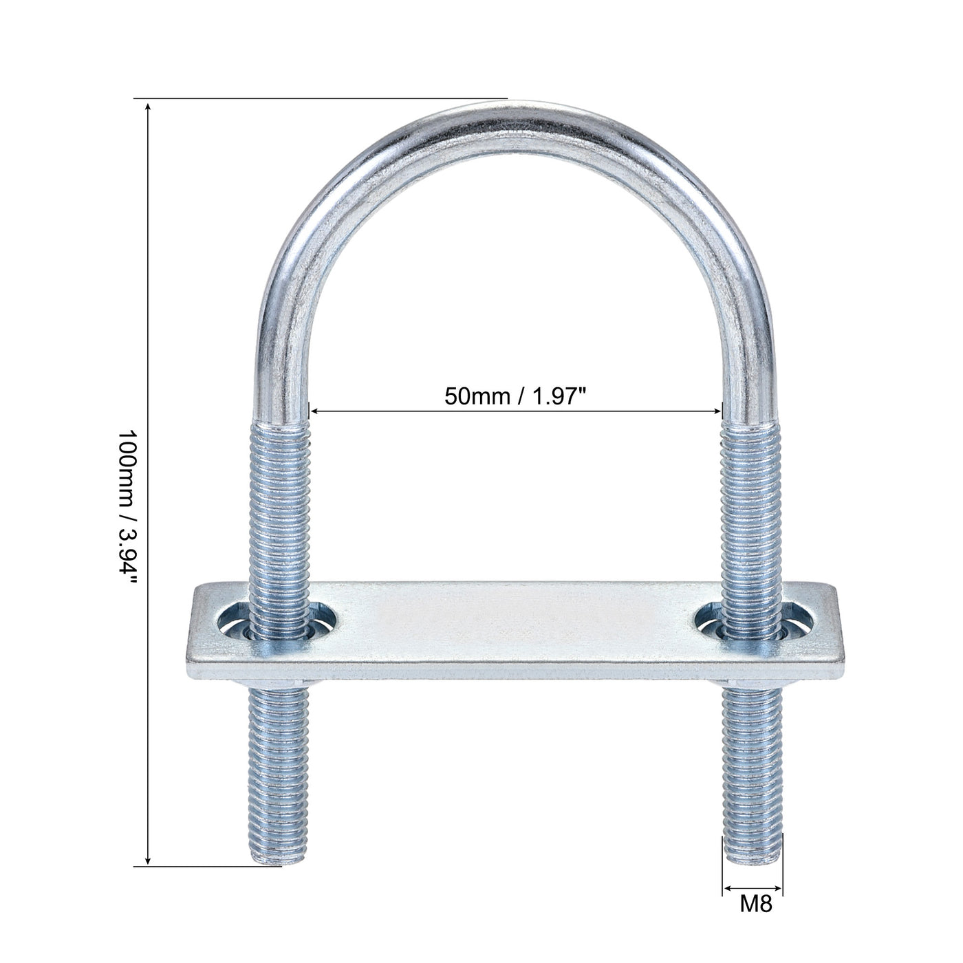Harfington Round U-Bolt 50mm Inner Width 100mm Length Steel M8 with Nut Plate 1 Set