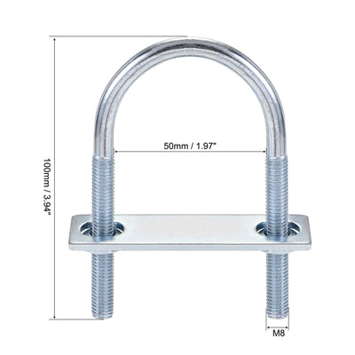 Harfington Round U-Bolt 50mm Inner Width 100mm Length Steel M8 with Nut Plate 1 Set