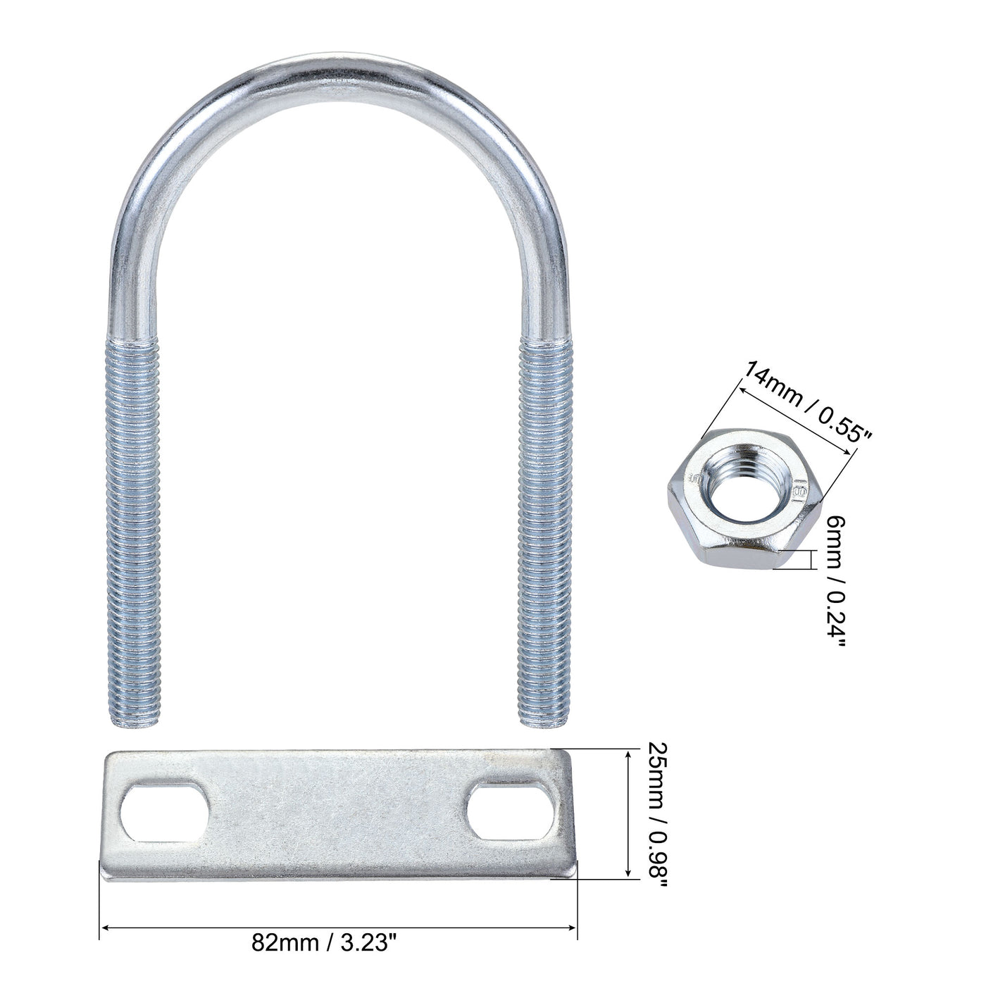 Harfington Round U-Bolt 50mm Inner Width 100mm Length Steel M8 with Nut Plate 2 Sets