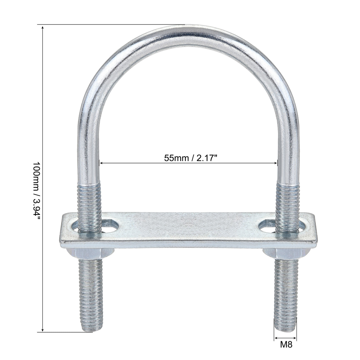 Harfington Round U-Bolt 55mm Inner Width 100mm Length Steel M8 with Nut Plate 1 Set