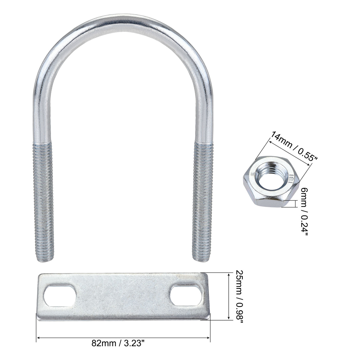 Harfington Round U-Bolt 55mm Inner Width 100mm Length Steel M8 with Nut Plate 1 Set