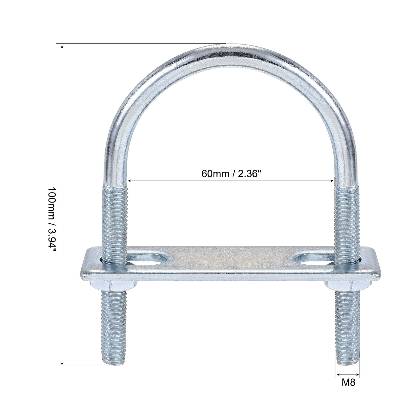 Harfington Round U-Bolt 60mm Inner Width 100mm Length Steel M8 with Nut Plate 1 Set