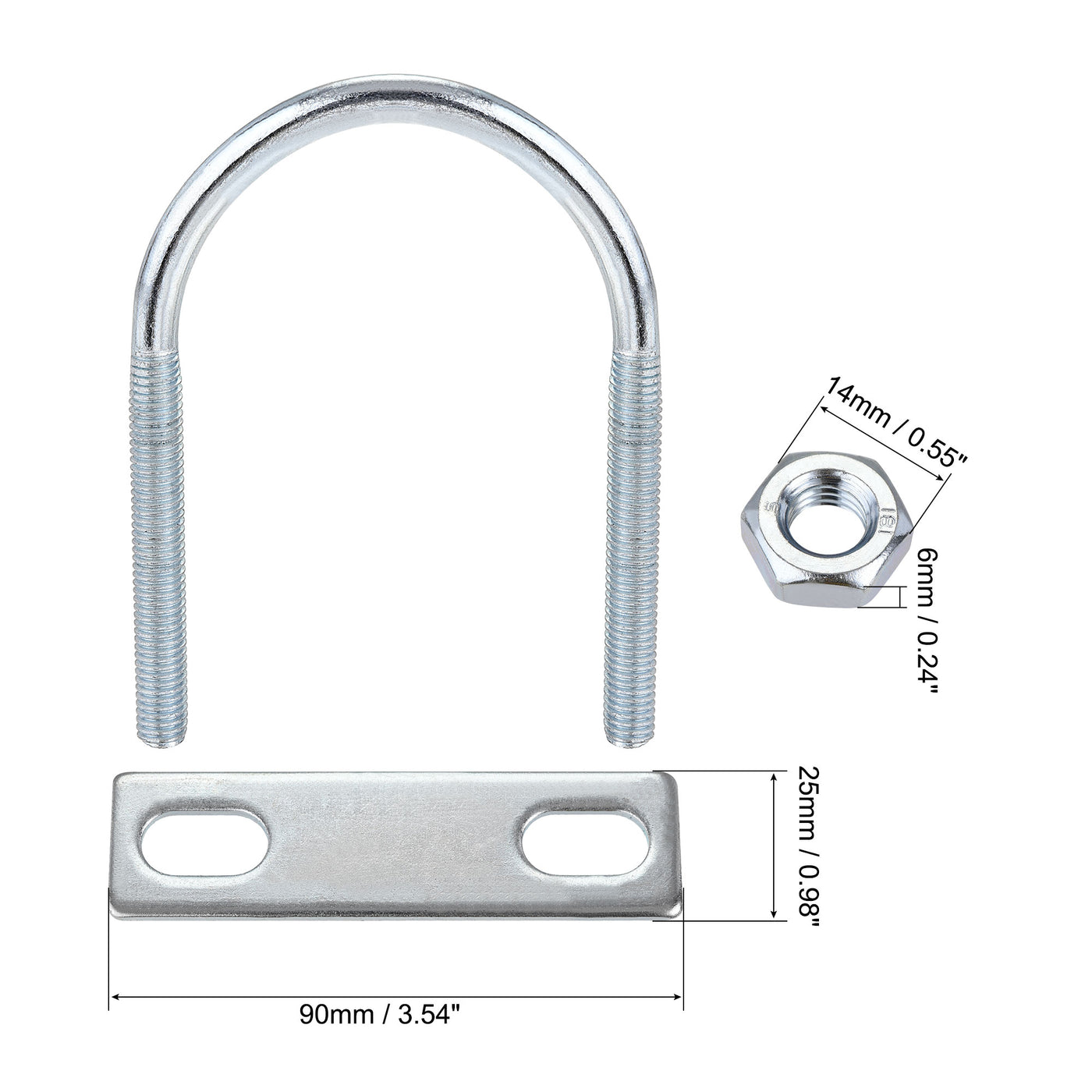 Harfington Round U-Bolt 60mm Inner Width 100mm Length Steel M8 with Nut Plate 1 Set