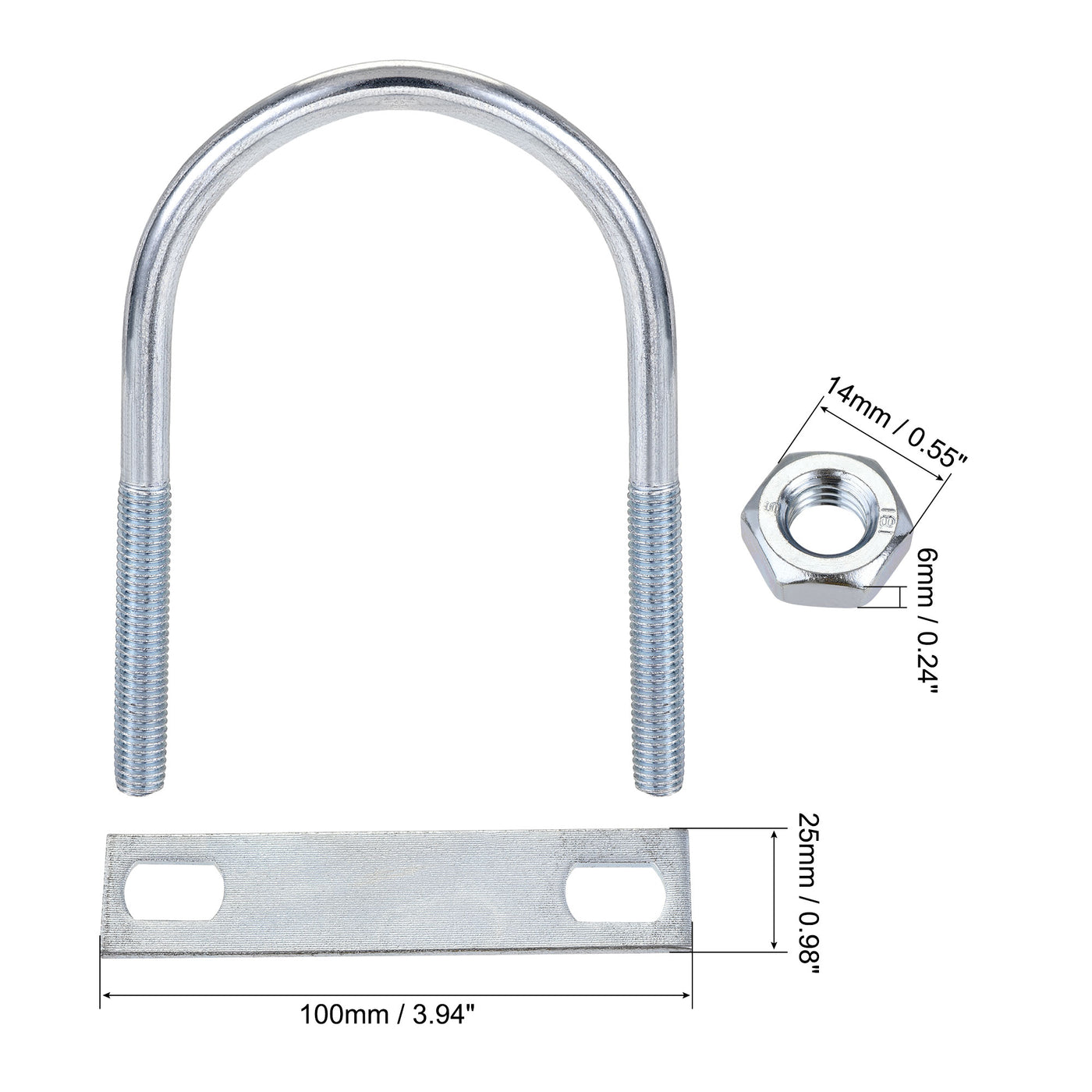 Harfington Round U-Bolt 63mm Inner Width 110mm Length Steel M8 with Nut Plate 2 Sets