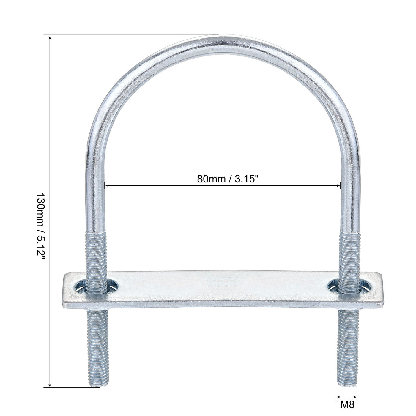 Harfington Round U-Bolt 80mm Inner Width 130mm Length Steel M8 with Nut Plate 1 Set