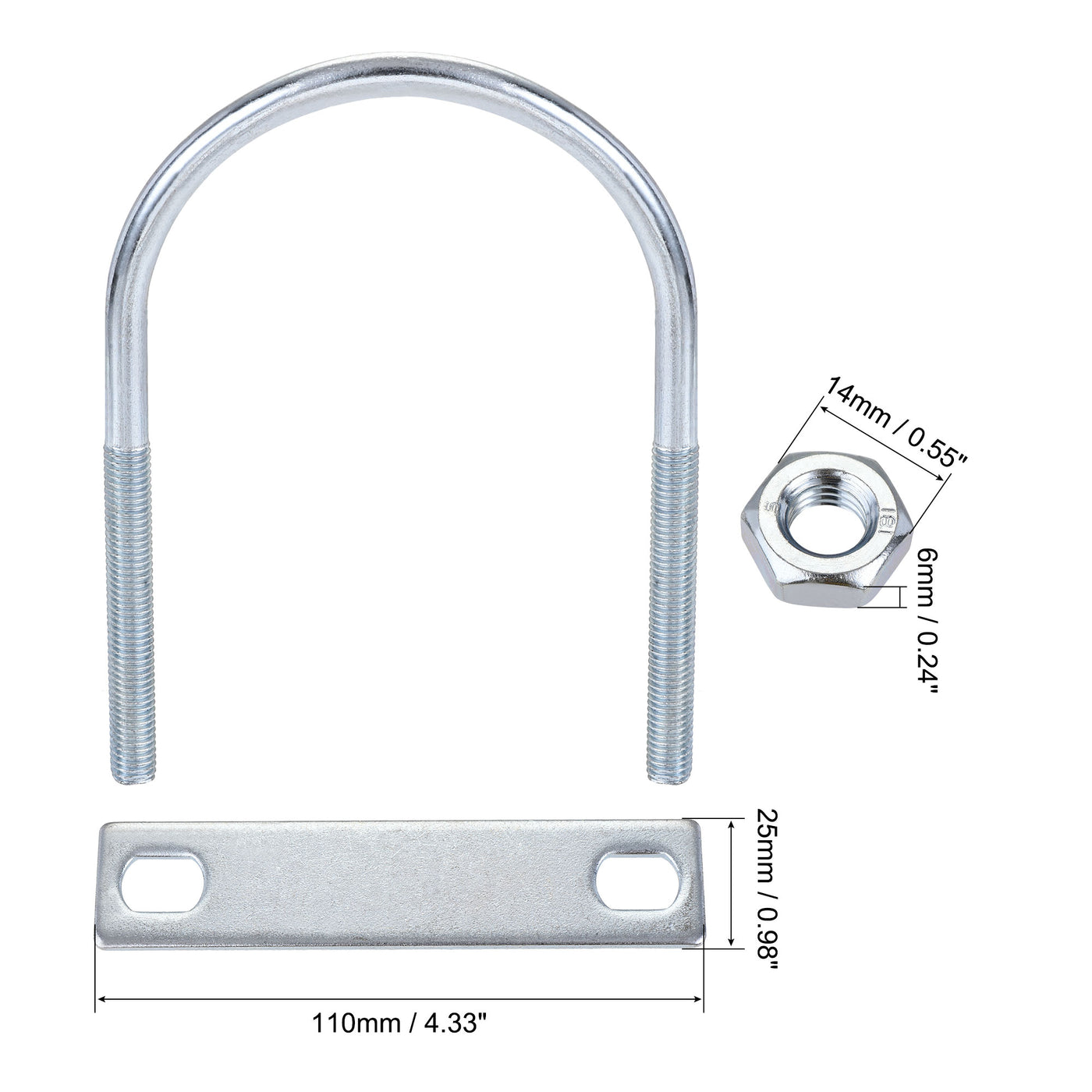 Harfington Round U-Bolt 80mm Inner Width 130mm Length Steel M8 with Nut Plate 1 Set