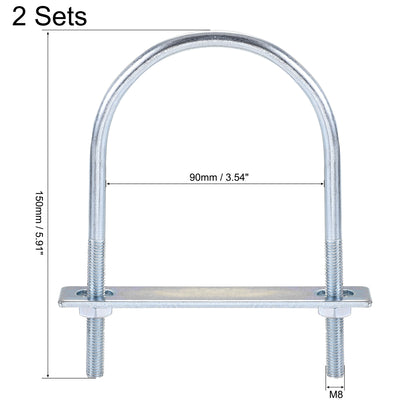 Harfington Round U-Bolt 90mm Inner Width 150mm Length Steel M8 with Nut Plate 2 Sets