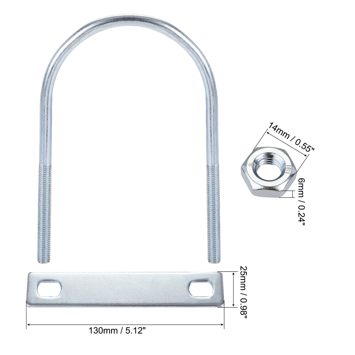 Harfington Round U-Bolt 90mm Inner Width 150mm Length Steel M8 with Nut Plate 2 Sets