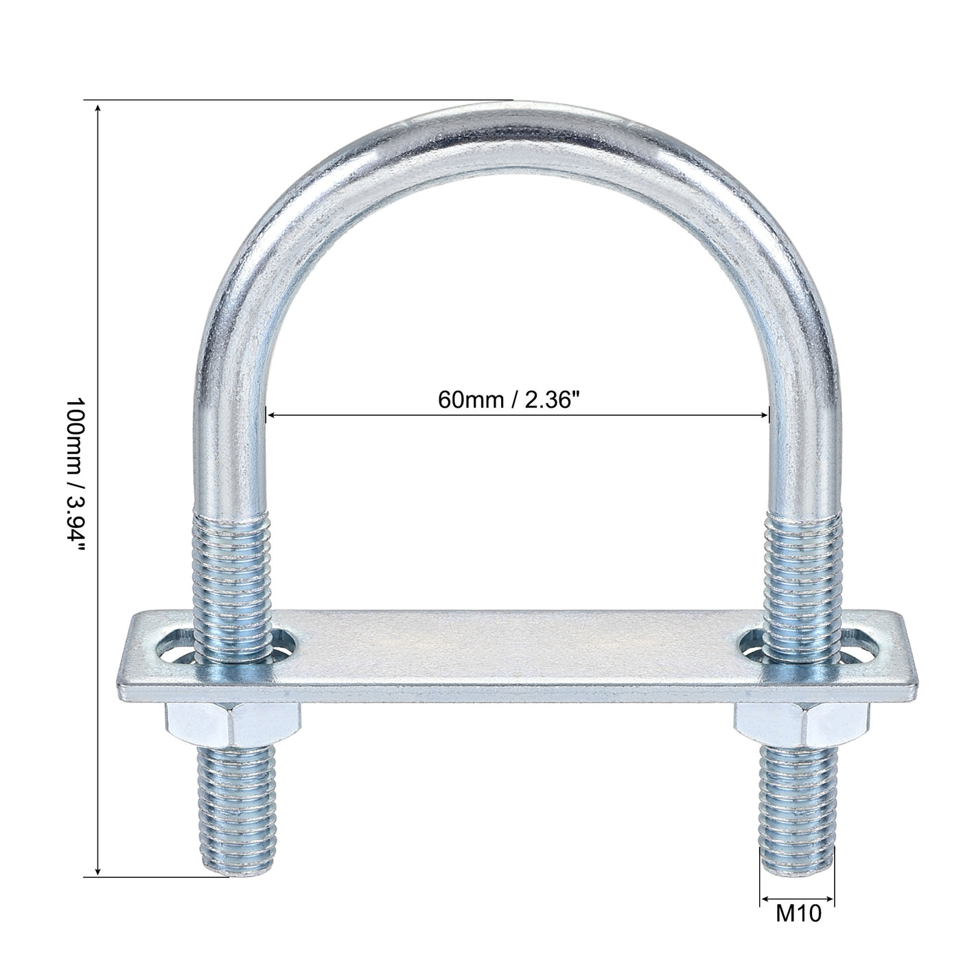 Harfington Round U-Bolt 60mm Inner Width 100mm Length Steel M10 with Nut Plate 1 Set