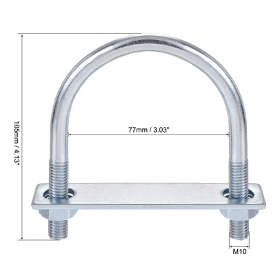Harfington Round U-Bolt 77mm Inner Width 105mm Length Steel M10 with Nut Plate 1 Set
