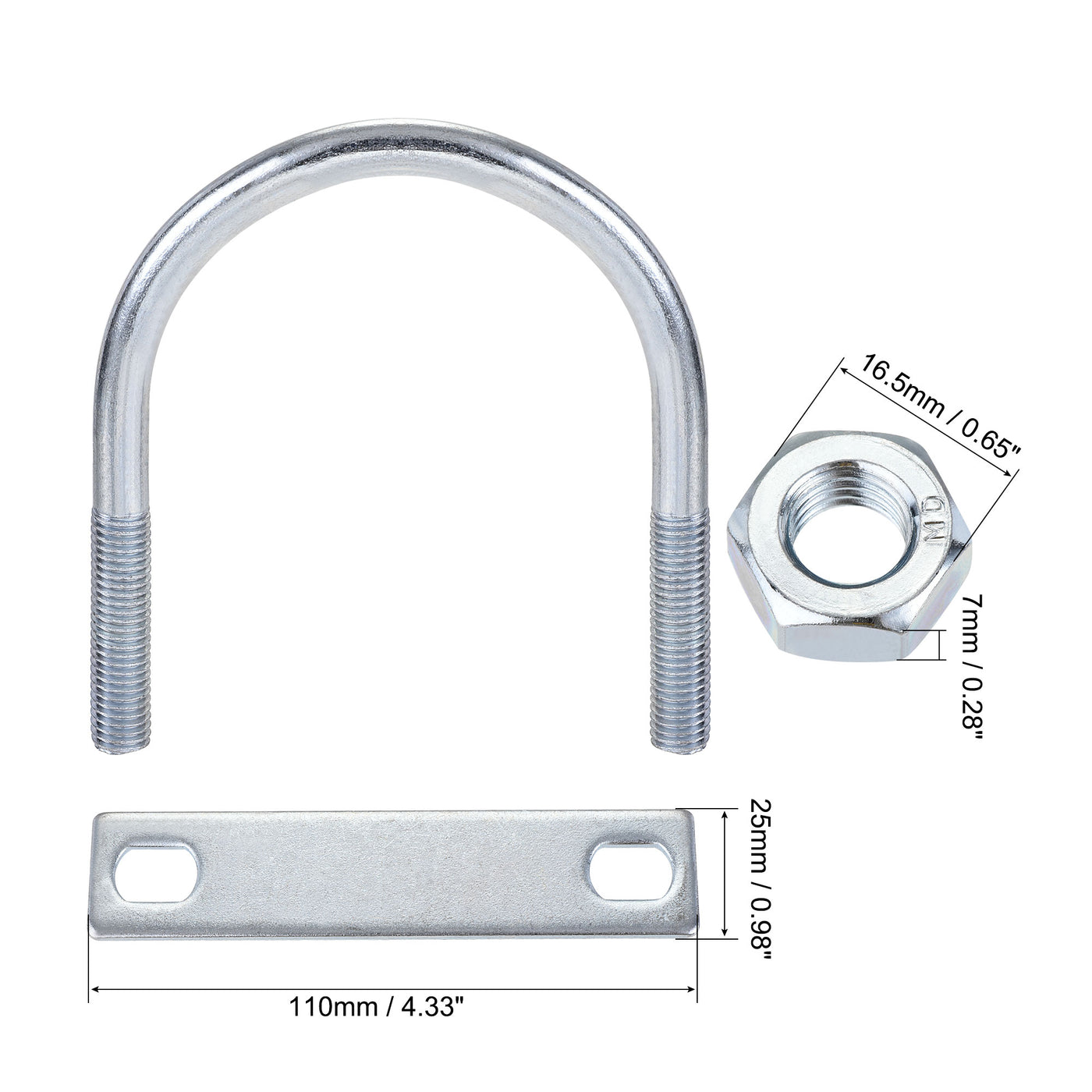 Harfington Round U-Bolt 77mm Inner Width 105mm Length Steel M10 with Nut Plate 1 Set