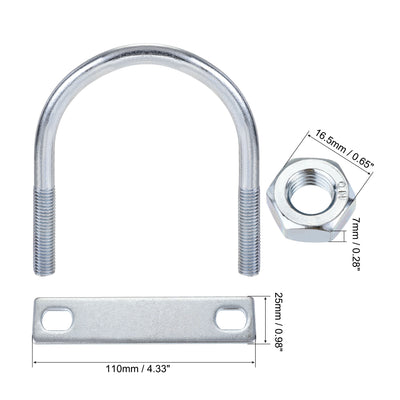 Harfington Round U-Bolt 77mm Inner Width 105mm Length Steel M10 with Nut Plate 1 Set
