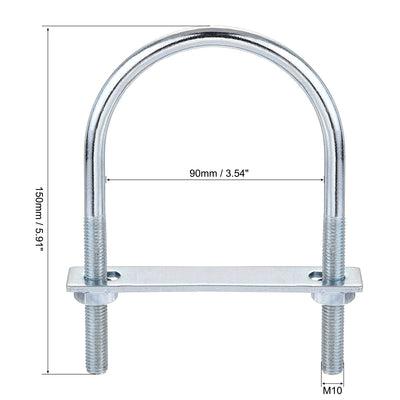 Harfington Round U-Bolt 90mm Inner Width 150mm Length Steel M10 with Nut Plate 1 Set