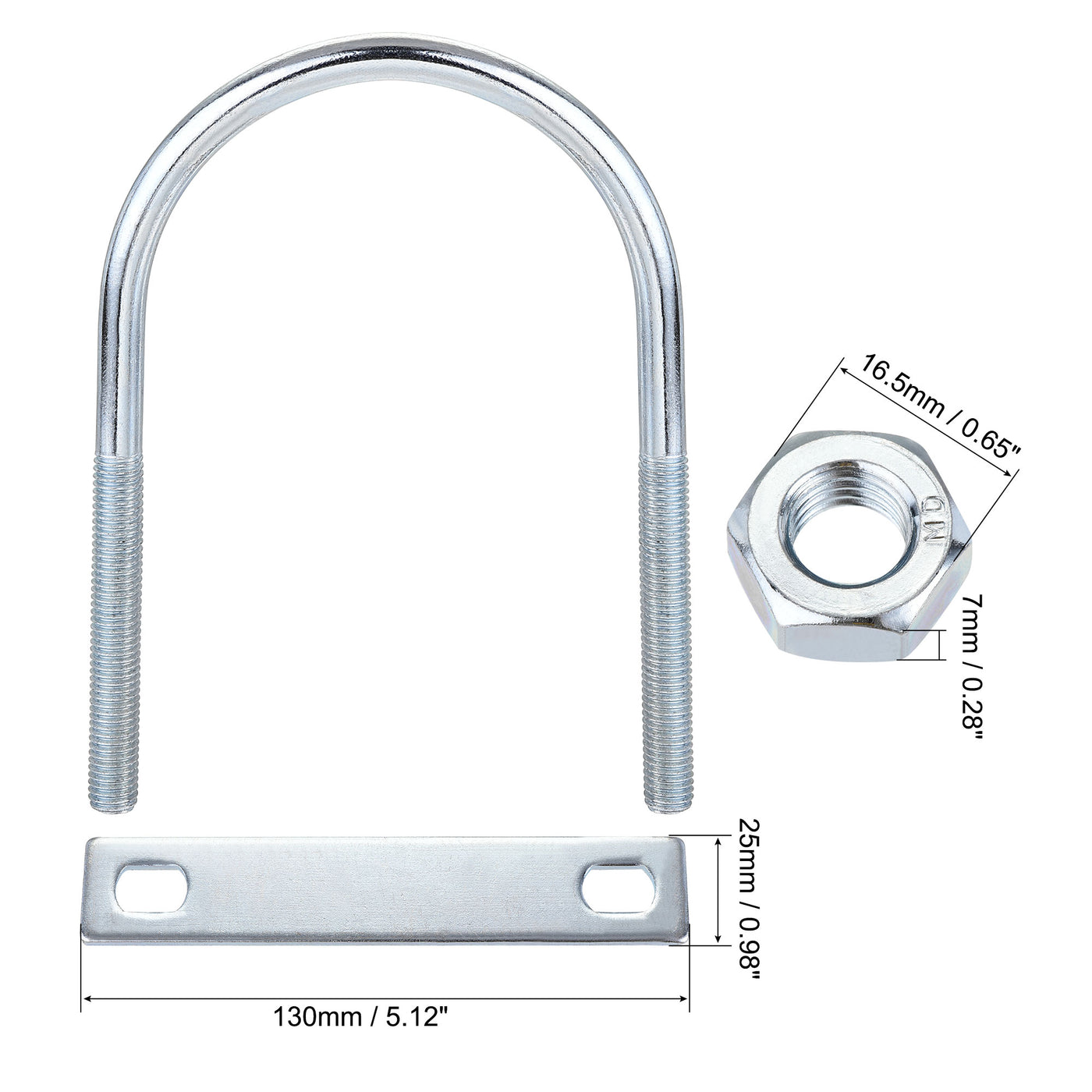Harfington Round U-Bolt 90mm Inner Width 150mm Length Steel M10 with Nut Plate 1 Set