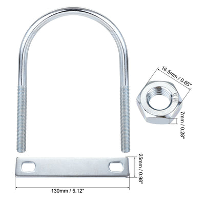 Harfington Round U-Bolt 90mm Inner Width 150mm Length Steel M10 with Nut Plate 1 Set