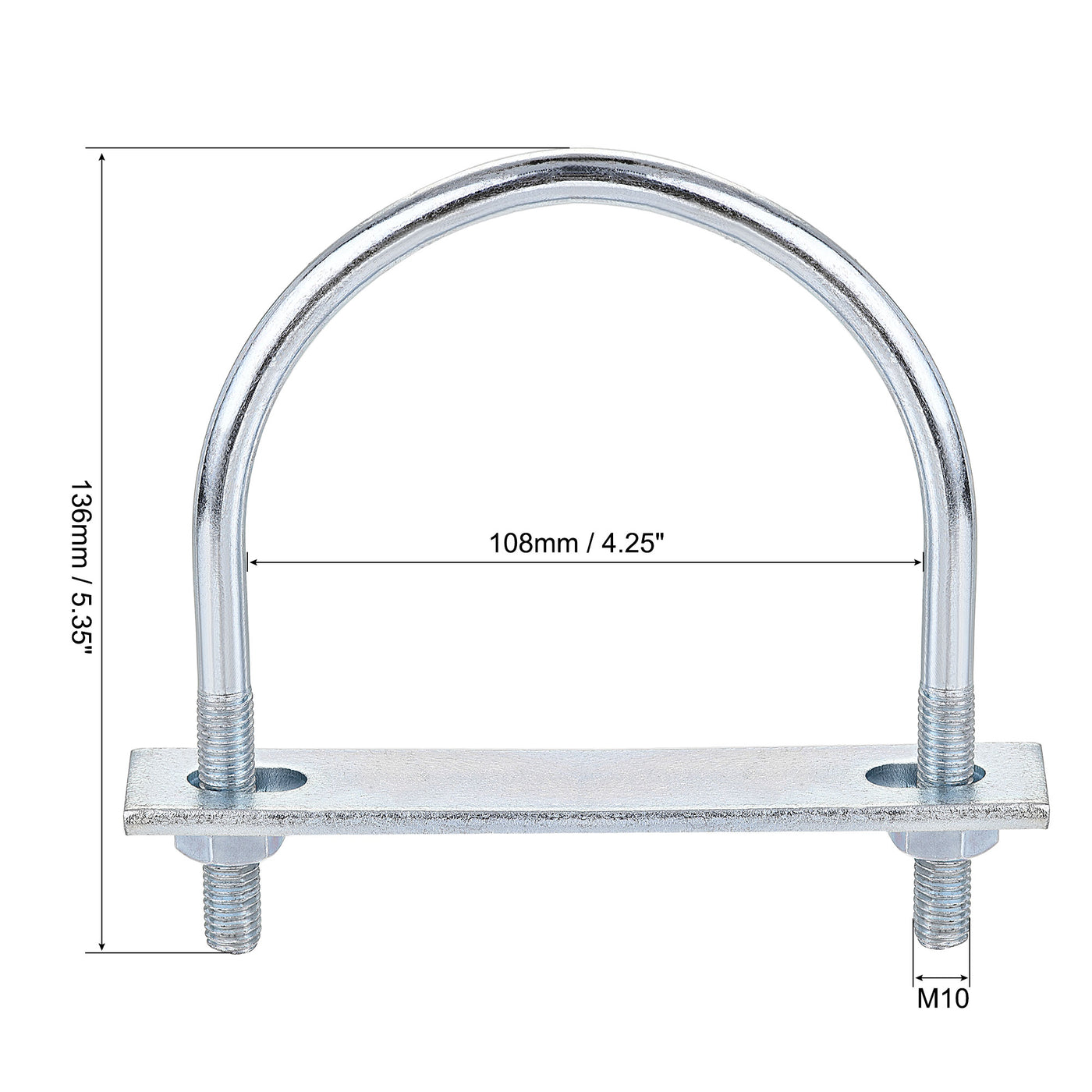 Harfington Round U-Bolt 108mm Inner Width 136mm Length Steel M10 with Nut Plate 1 Set