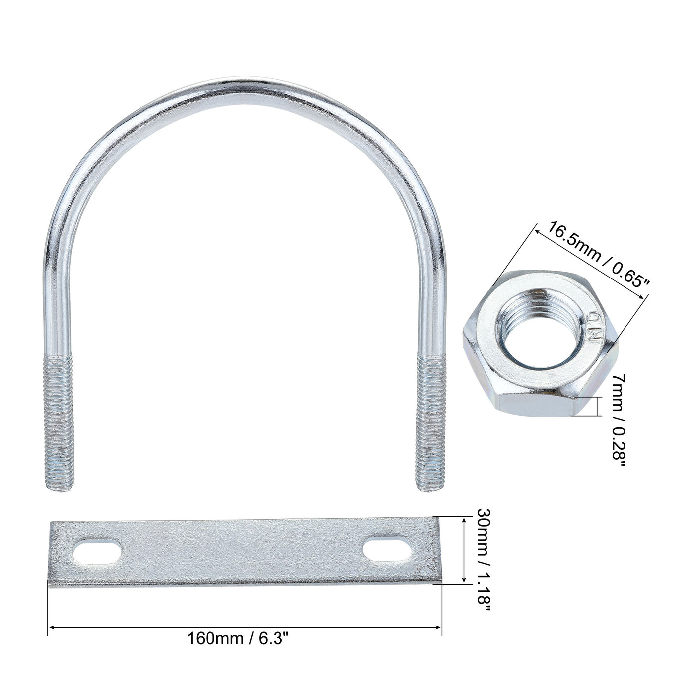 Harfington Round U-Bolt 108mm Inner Width 136mm Length Steel M10 with Nut Plate 1 Set