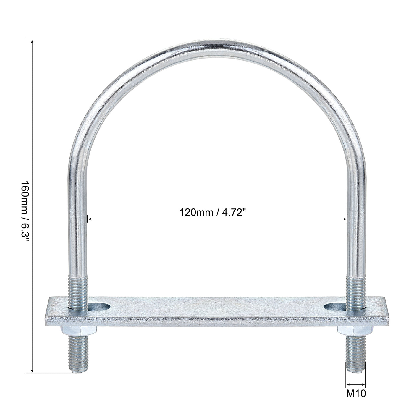 Harfington Round U-Bolt 120mm Inner Width 160mm Length Steel M10 with Nut Plate 1 Set