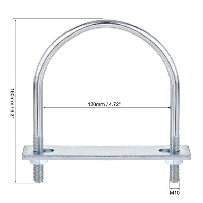 Harfington Round U-Bolt 120mm Inner Width 160mm Length Steel M10 with Nut Plate 1 Set