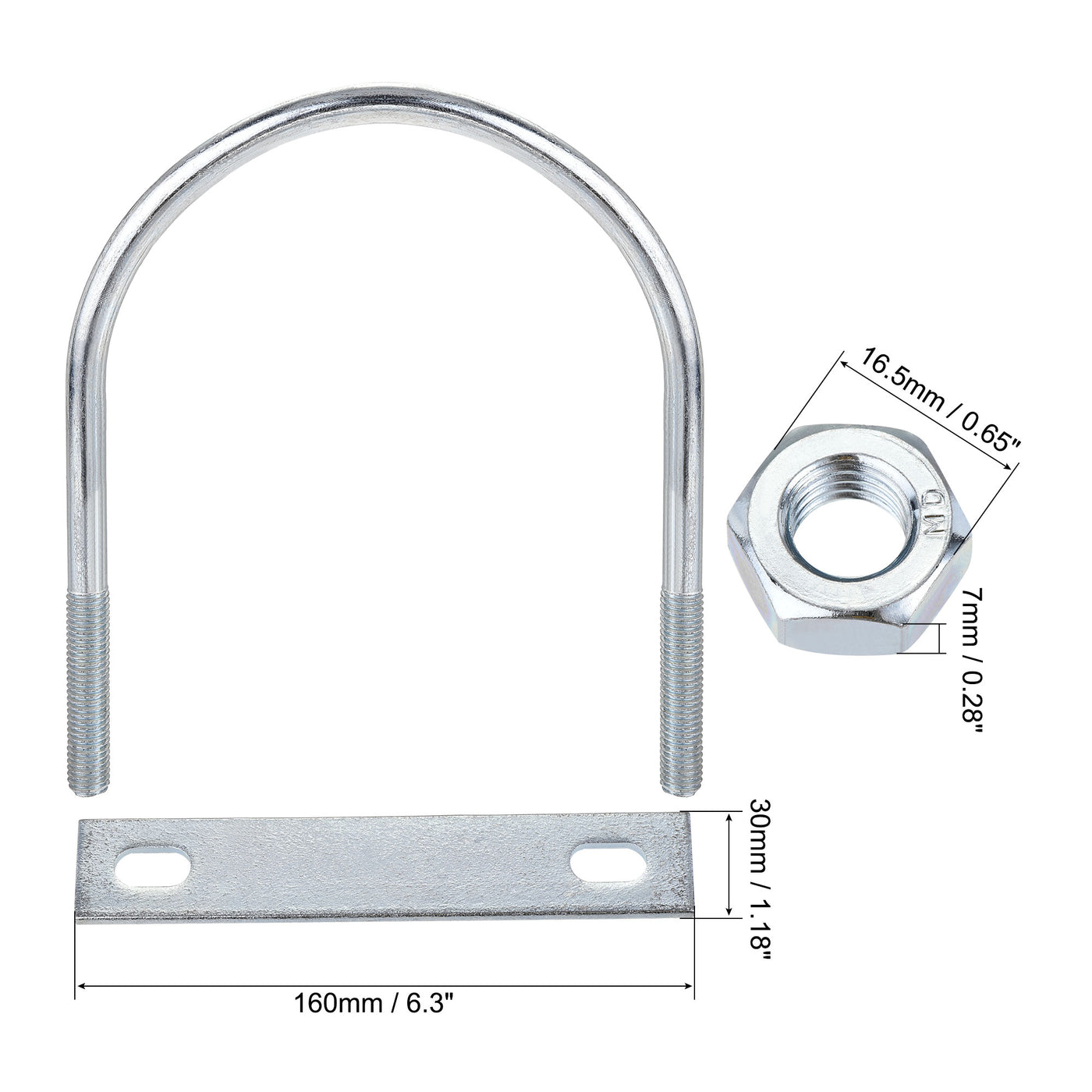 Harfington Round U-Bolt 120mm Inner Width 160mm Length Steel M10 with Nut Plate 1 Set