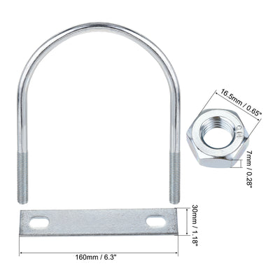 Harfington Round U-Bolt 120mm Inner Width 160mm Length Steel M10 with Nut Plate 1 Set