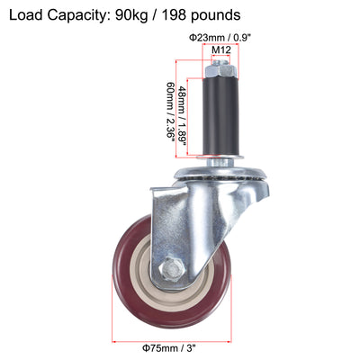 Harfington Swivel Expanding Stem Caster Diameter Capacity, for Kitchen Prep Tables, PVC