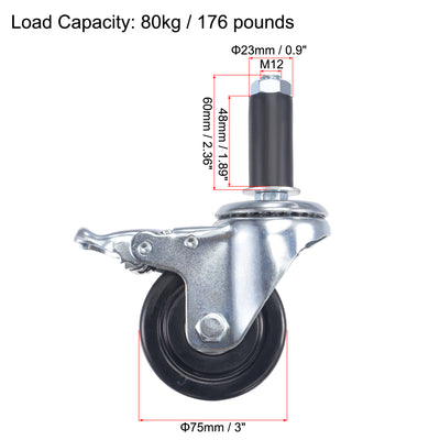 Harfington Swivel Expanding Stem Caster with Brake for Kitchen Prep Tables, Rubber